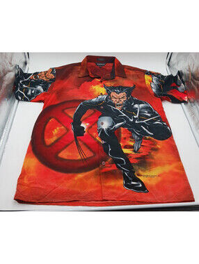 Vintage Changes Wolverine X Men Medium Button Down Shirt Marvel All Over Y2K